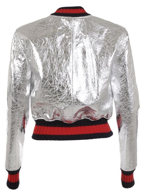 gucci silver bomber jacket|Gucci bomber jacket men's.